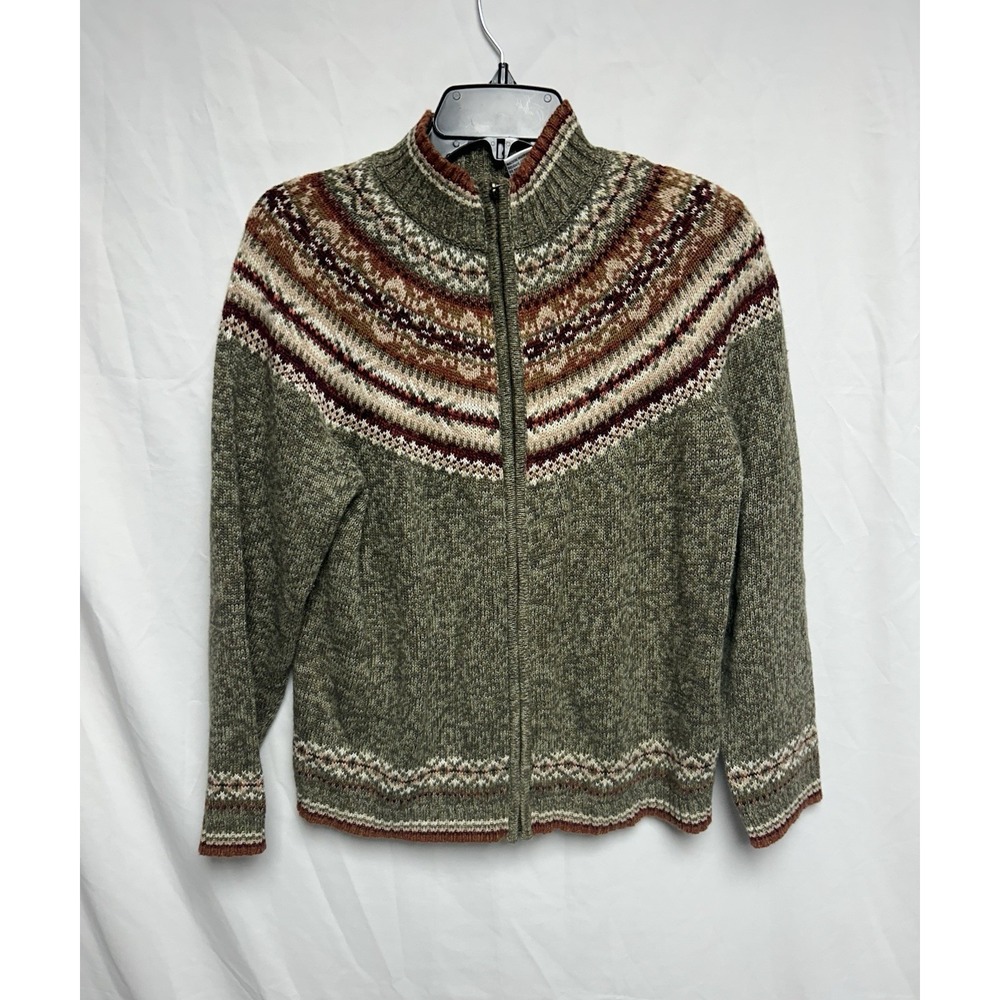 Vintage Fashion Bug Fair Isle Cardigan Sage Green Ramie Blend 90s Cottagecore M